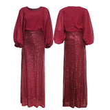 O-Neck Chiffon Evening Dress Long-sleeve Party Gown Sequin Women's Formal Occasion Dress