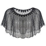 Women 1920s Flapper Sequin Shawl Paisley Striped Art Deco Vintage Cape Bolero Sheer See-Through Mesh Lace Party Shrug Cover Up