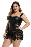 Steampunk Zipper PU Leather Corset Dress Hollow out Lacewomen Sexy Slim Overbust Corsets and Bustiers Shaperwear Plus Size