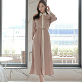 Autumn Elegant  Single-Breasted Women Solid  Shirt Dress With Belt Office Lady Style Long Sleeve  Mid-Length Dress Female