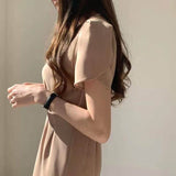 Women Summer Chic Korean Fashion Dress Office Lady Elegant Work Basic Wear Solid Dresses Vestidos