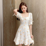 Summer Floral Mini Dress Women French Style Elegant Sweet Fairy Dress Casual Korean Japan Style Kawaii Chiffon Dress Women 2020