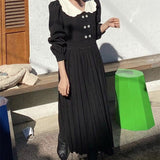 2021 Elegant  Spring Women New Chic Fashion Vintage Long Sleeve Buttons Female Pleated Dresses Mujer