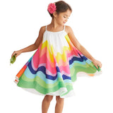 Rainbow Princess Sundress Short Sleeve Party Beach Costume Toddler Kids Dress For Baby Girls