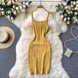 Sleeveless Tank Vintage Cable Knitted Bodycon Dress Party Night Club Sexy Mini Dress