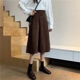 Women High Waist Slim A-Line Elegant Casual Midi Warm Corduroy Skirt Streetwear