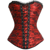 Sexy Satin Lace Cover Overbust Corset Lace Up Boned Lingerie Zipper Side Overbust Waist Trainer Bustier Push Up S-2XL