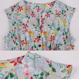 Floral Print Women Summer Sleeveless V Neck Button Up Ruffle Hem Holiday Party Vintage Dresses