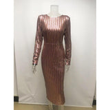 Champagne gold Evening Dress Sexy Backless Formal Dress Elegant Long Sleeve Sequins Women Party Dress