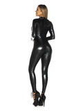 Plus Size Wetlook Faux Leather Long Sleeve Open Crotch Jumpsuit with Zipper Sexy Lingerie Latex Catsuit Erotic Fetish Wear