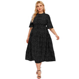 Black Polka Dot Plus Size Women Summer Sleeve Button High Waist Robe Vintage Retro Casual Dress