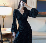 2021 Winter Office Lady Vintage Midi Dress Women Long Sleeve Black Elegant Dress Design Evening Party One Piece Dress Korean