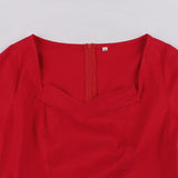 Red Elegant High Waist Short Sleeve 50s Vintage Party Ladies A Line Cotton Retro Dress