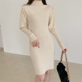 2021 Autumn Winter Fashion Sexy Half High Neck Women's Mini Knit Dress Casual Bodycon Solid Long Sleeve Ladies Dress