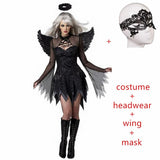 Halloween sexy Costumes Women Cosplay dress Fantasy Party Fancy Dress Adult White Black Angel Costume Wings headwear