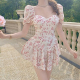 Kawaii Sexy Floral Dresses for Women Summer 2021 Evening Elegant Beach Party Mini Dress Korean Fashion Print Sweet Cute Sundress