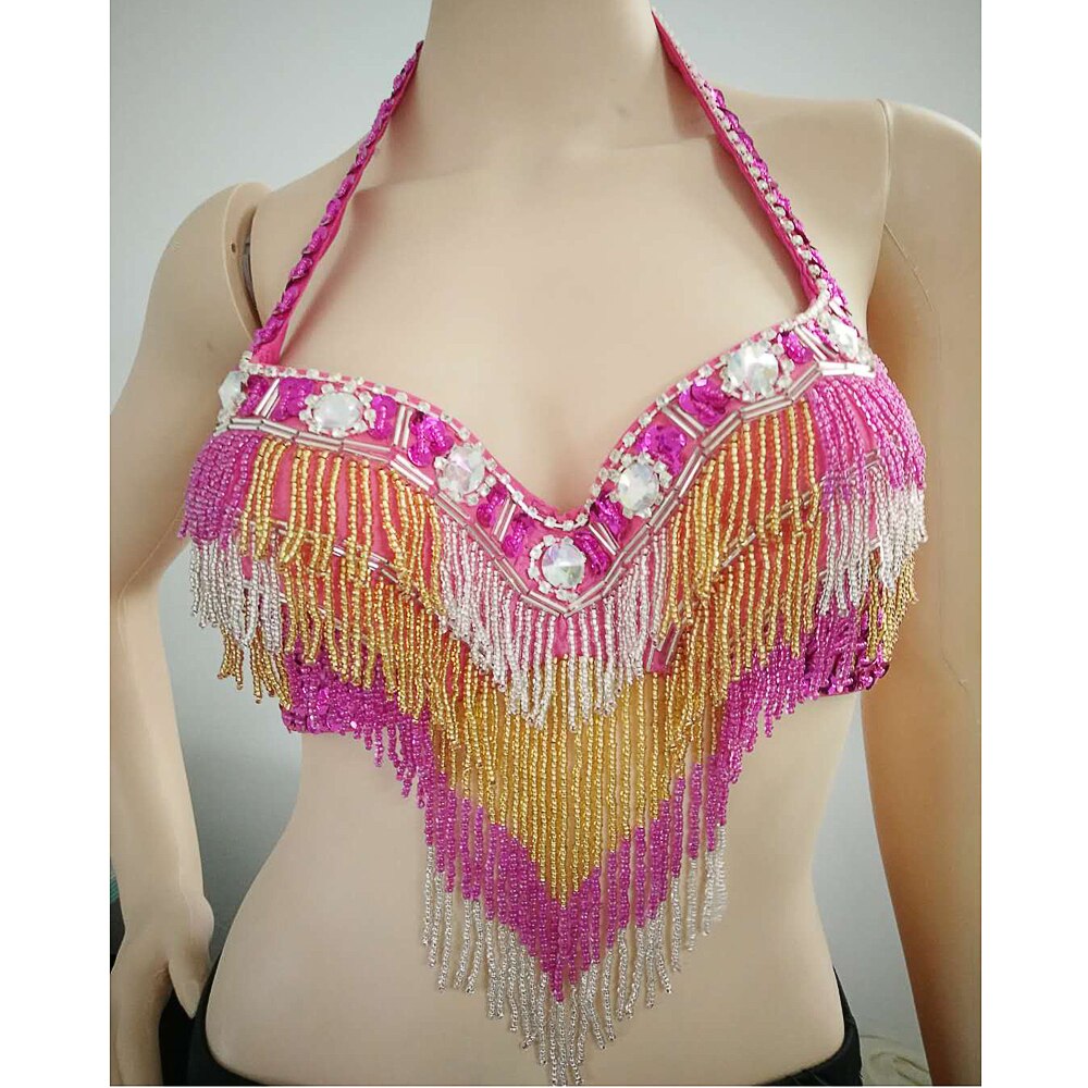 Tribal Glitter Sparkle Belly Dance Beaded Sequined Rave Cabaret Party Handmade Sexy Rhinestone Bra Top