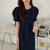 Women Chic Fashion Single-Breasted Elegant Solid Office Lady Ankle-Length Dress Fenimine Vestidos