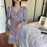 New 2021 Women Spring Summer Dress Casual  Bandage V-Neck High Waist Daisy Print Floral Vintage Fashionable Mini Dress