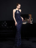 Halter Neck Evening Dress Sleeveless Mermaid Dress Women Sequins Full Party Gowns New Robe De Soriee Slim Prom Dress