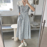 Women Summer  Casual Beach Wrap Dress 2021 Elegant  Floral Print Midi Short Sleeve Split Party Holiday Dress Robe Femme