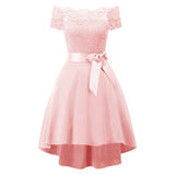 1950s Elegant Lace Off Shoulder Patchwork Robe High Low Short Sleeve Evening Party Dress