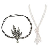 Great Gatsby Accessories Set for Women 1920s Flapper Pearl Necklace Headband Leaf Headpiece Party Costume Jewelry