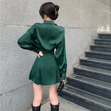 New 2021 Women Autumn Shirt Dresses Fashionable Elegant Lady High Waist Vintage Pleated Mini Dresses