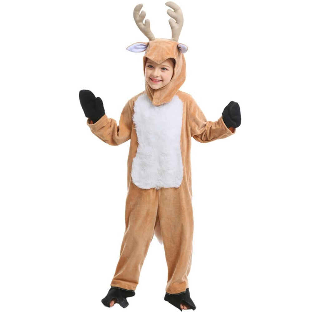 4Pcs Set Kids Boys Girls Flannel Christmas Reindeer Elk Jumpsuit cosplay Xmas Eve Dinner Home Costume Party Clothes Child Gift