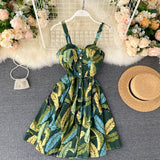 Sexy Floral Print Holiday Summer New Backless Elegant Strapped Beach Dress Women's Mini