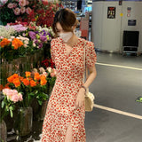 2021 Summer Flower Sweet Dress Women Party Sexy Bodycon Elegant Split Boho Dress Female Beach Outing High Waist Casual Sundress