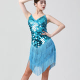 1920s Charleston Flapper Girl Fancy Dress Fringe Sequin Dress Sexy V-Neck Spaghetti Strap Party Latin Dance Costume