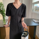 Fashion Women V-Neck Short Sleeve Elegant Casual A-line Dresses 2021 Summer Female Party Vestidos