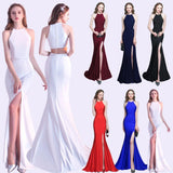 Elegant Taffeta Evening Dress High Split Sexy Long Prom Dress Sleveless Gown Retro