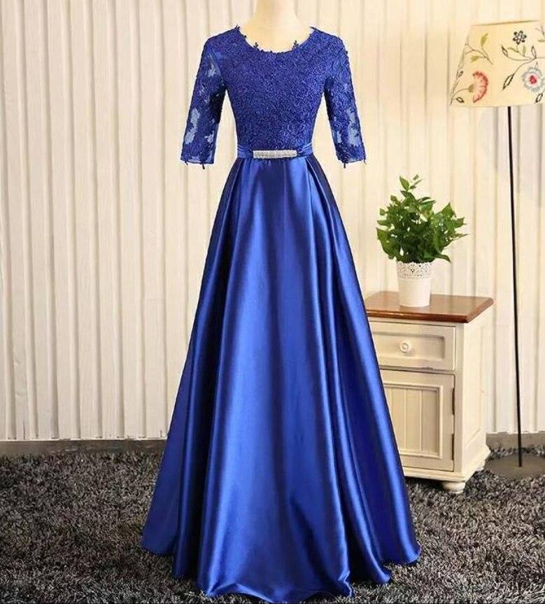 Elegant Evening Dress Long Appliques Lace Banquet Party Dress Stunning Satin Prom Dress