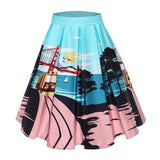 Retro Floral Print Vintage Pleated Skirts Womens High Waist Plus Size Midi Cotton Summer 4XL 50s Tunic Swing Skater