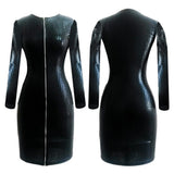 Sexy Women Serpentine PU Leather Dress Bodycon Long Sleeve Dress Black Sexy Club Pencil Party Dresses Vestidos Zipper Club Dress