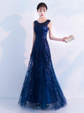 O-neck Prom Dress Embroidered Party Dress Sleveless Mermaid Gown Elegant Tulle Long Robe Formal Dress