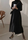 Winter Elegant Warm Turtleneck Ladies A-line Sweater Dress Full Sleeve Slim Waist Women Knitted Maxi Vestidos