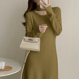 Autumn Winter Cut Out Long Sleeve Casual Midi Sweater Dress Elegant Turtleneck Knitted Dress