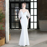 Elegant Beads White Evening Dress Women's Strap Dress Long Party Maxi Dress
