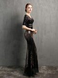 New Women See-through Green Sequin Evening Dress Long Slit Party Dress