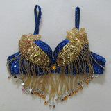 Glitter Tribal Floral Belly Dance Sequin Bra Top 34A/34B/36A Rhinestone Beaded Fringe Top Festival Rave Cabaret Party Outfits