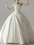 Satin Wedding Dress New Style Tuxedo Bride Slim Strapless Women Simple Wedding Dresses Pleated White Vestido