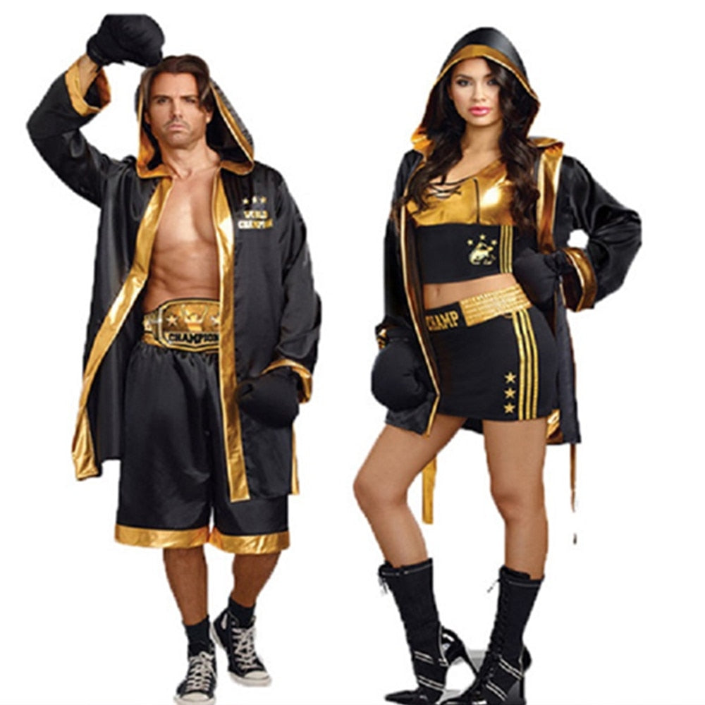 Men Women Boxing Champion Costume Boxer Robe Gold Belt Suits Cosplay Carnival&Halloween Party Costumes