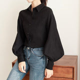 Lantern Sleeve Casual Office Lady Work Blouse Solid Vintage Blouse Shirts Tops