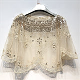 Vintage Boroque Embroidery Floral Sequin Shawl Elegant Sheer See-through Mesh Beaded 1920s Flappe