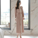 Autumn Elegant  Single-Breasted Women Solid  Shirt Dress With Belt Office Lady Style Long Sleeve  Mid-Length Dress Female