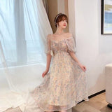 Korean Elegant Floral Boho Dress Women Summer Casual Sexy V-Neck Party Midi Dress High Waist Chiffon Casual Princess Fairy Dress