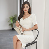 2021 New Summer Elegant Sexy V-Neck Women Party White Dress Fashion Femme Dress Ladies Bodycon Vestido